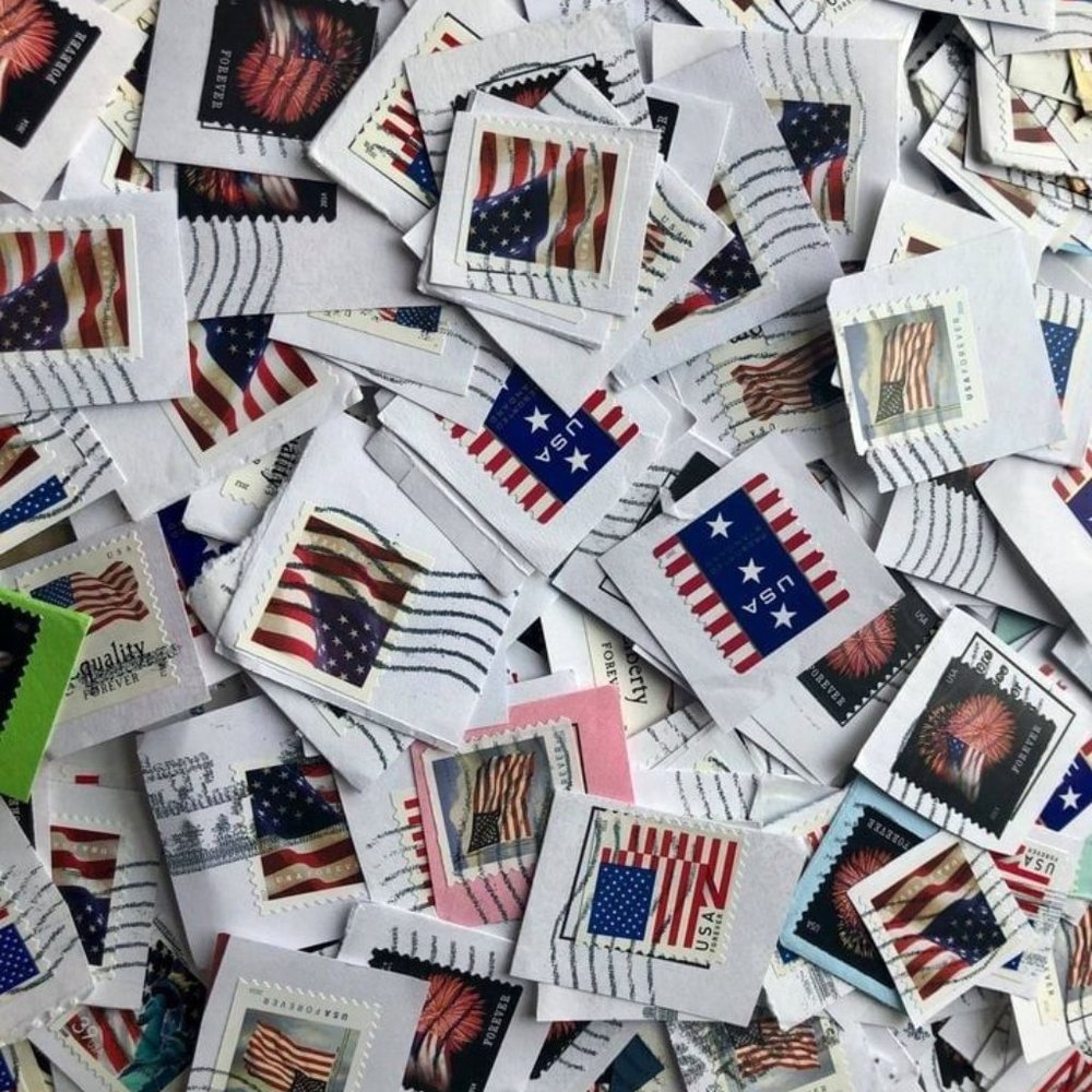 USA Flag Postage Stamps, used, Craft supplies and ephemera, lot of 100s